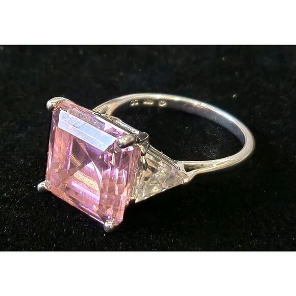 Square Cut Pink CZ Cubic Zirconia Sterling Silver 925 Cocktail Ring Size 7.5 - Picture 1 of 3